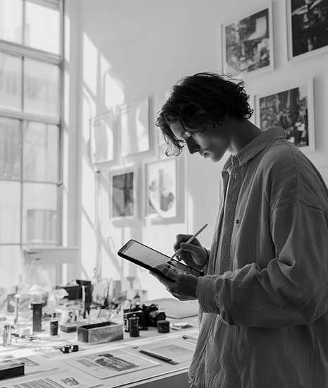A proessional photographer using their iPad Pro 11 for digital art