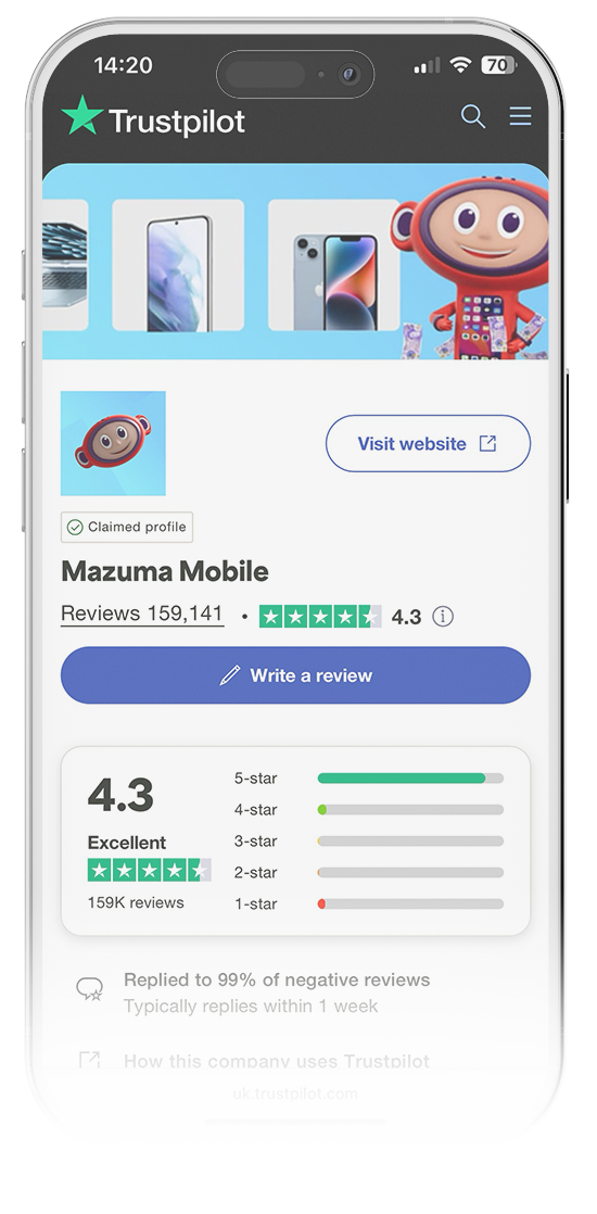Mazuma Trustpilot on iPhone 16 Pro Max