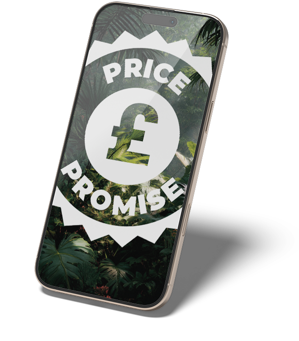 Phone 16 Pro a jungle wallpaper and Maz Price Promise icon