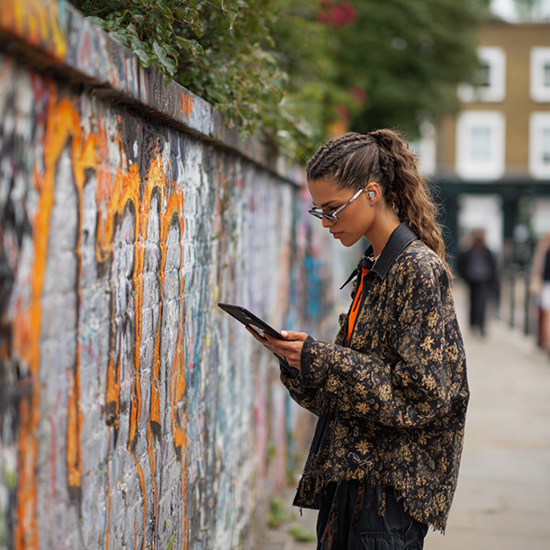 Image of woman creative investigating graffiti with an iPad Air